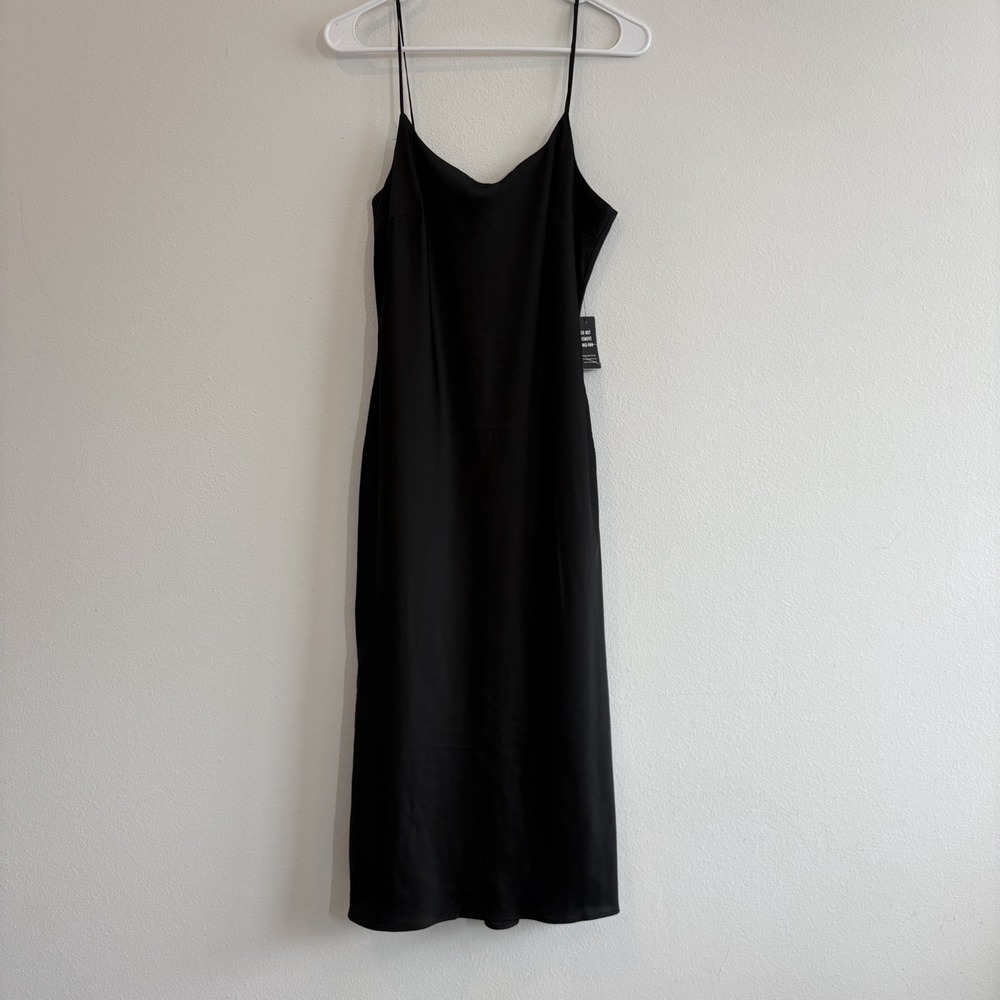 Express Slip Dress Womens Medium Black Midi Cocktail Sleek Spaghetti Strap NWT
